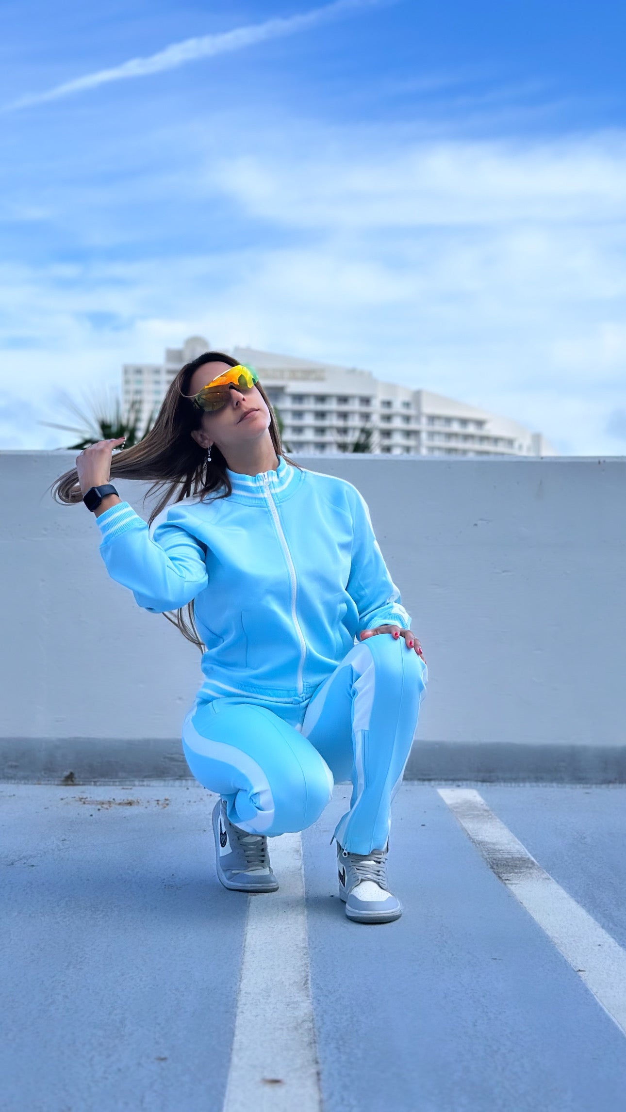 Baby blue track suit