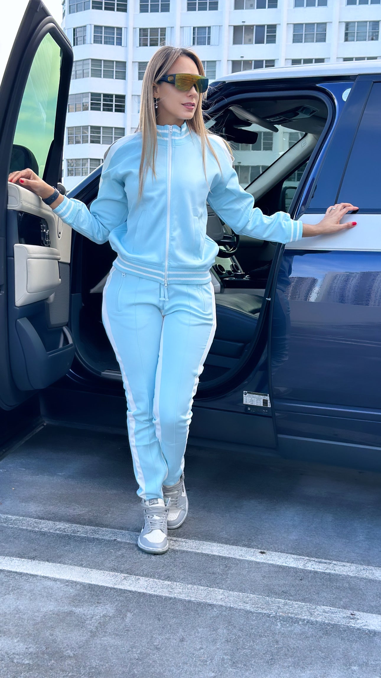 Baby blue track suit