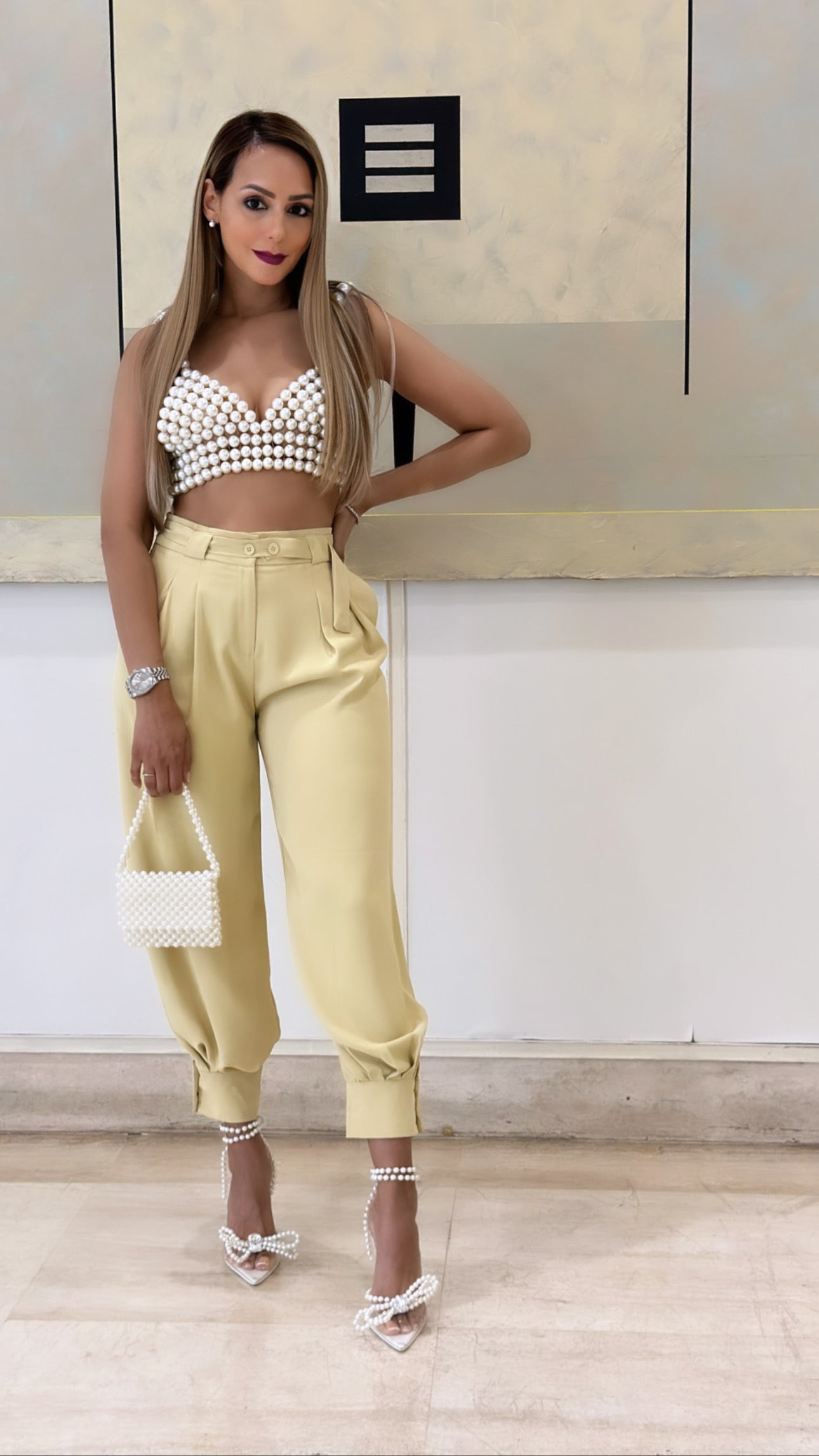 Simple high waisted white casual pants bottoms